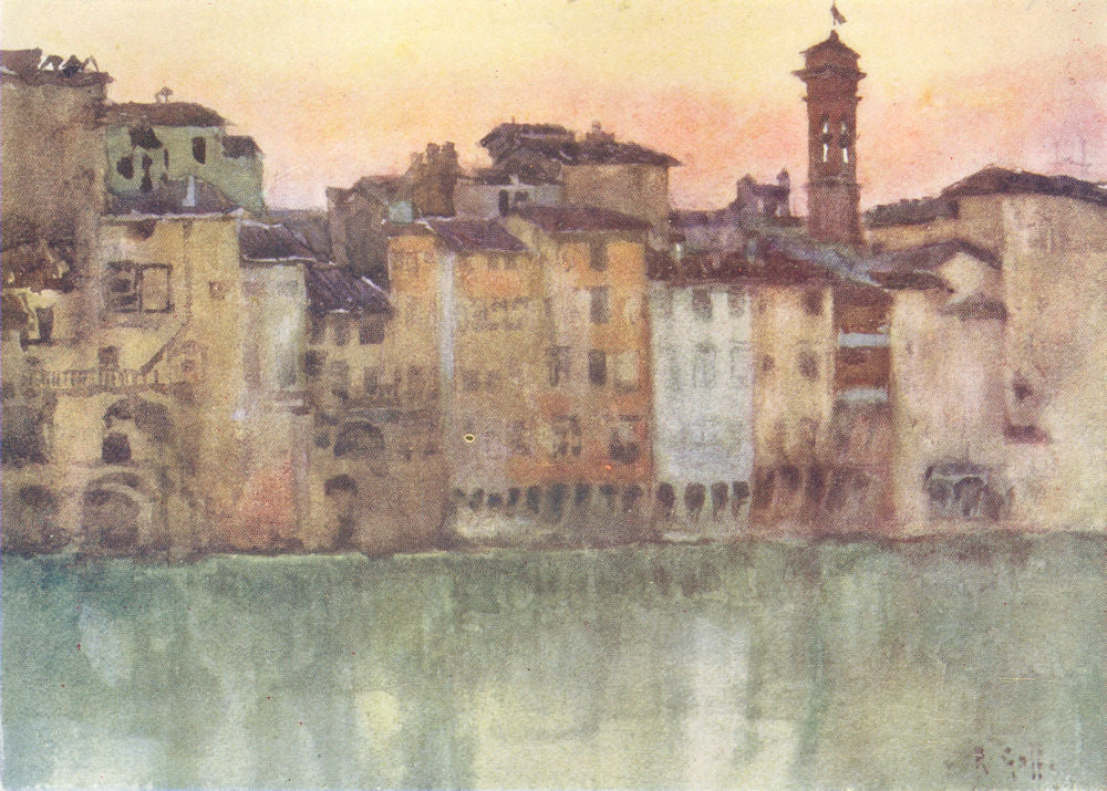 FLORENCE FIRENZE. Old Houses on the Left Bank of the Arno, looking West 1905